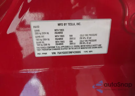 2022 Tesla Model Y Long Range Dual Motor All-Wheel Drive из США, поврежденный, VIN 7SAYGDEE9NF439686